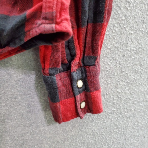Mossimo Women Top Large Red Buffalo Plaid Pearl Snap Flanne Button Up Collar - Picture 5 of 8